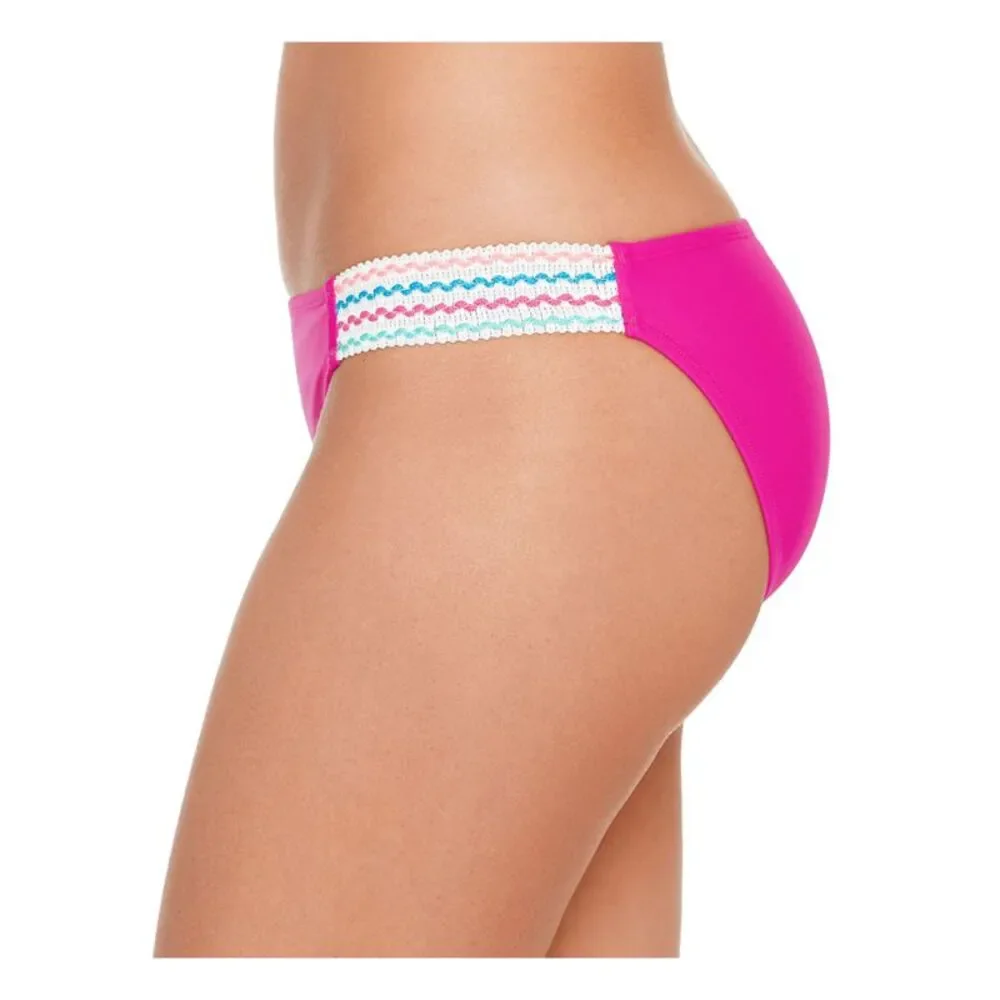 SALT + COVE Women's Pink Elastic Banded Embroidered Hipster Swimsuit Bottom L_3